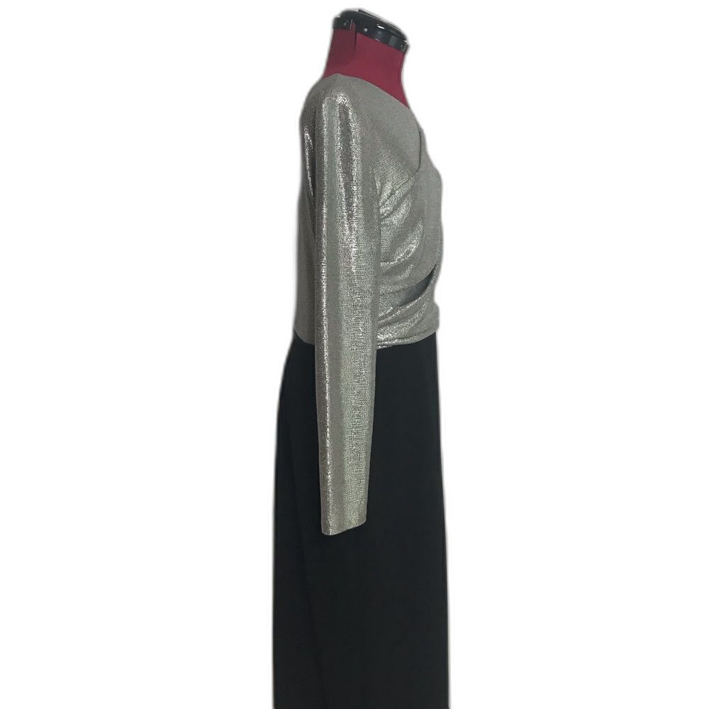 Lauren Ralph Lauren Maxi Gown Women’s Size 10 Black & Silver Metallic - Picture 8 of 12